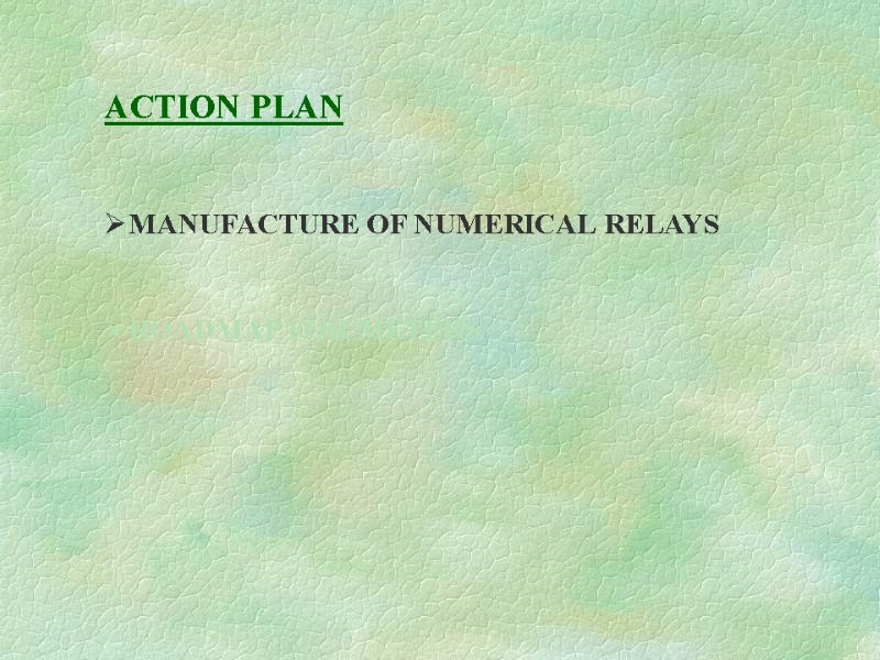 ACTION PLAN  MANUFACTURE OF NUMERICAL RELAYS  ROADMAP FOR METERS